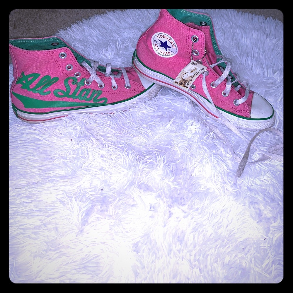 High top pink and green converse